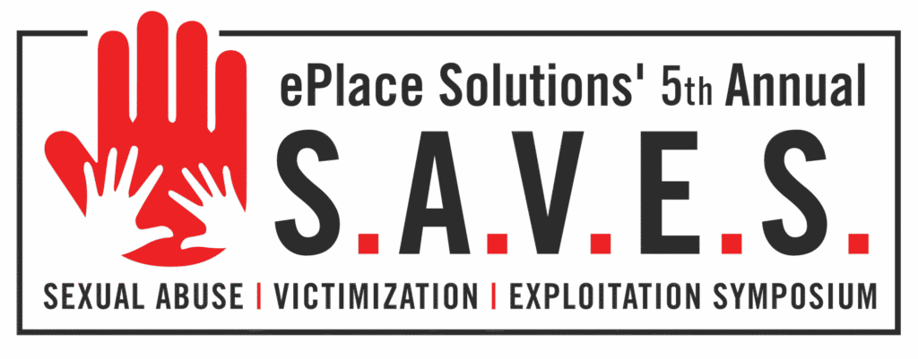 Logo for ePlace Solutions 5th Annual S.A.V.E.S.—Sexual Abuse, Victimization, Exploitation Symposium, featuring two red hands of different sizes. This impactful design highlights the crucial intersection of business risk in addressing sexual abuse within organizations.