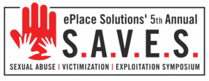 Logo for ePlace Solutions 5th Annual S.A.V.E.S.—Sexual Abuse, Victimization, Exploitation Symposium, featuring two red hands of different sizes. This impactful design highlights the crucial intersection of business risk in addressing sexual abuse within organizations.