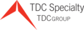 Red abstract arrow logo on the left, with TDC Specialty and TDC GROUP in black text on the right, all on a light gray background.