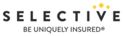 Selective logo with three yellow dots above the letters I V E and the tagline Be Uniquely Insured® underneath in uppercase black letters.